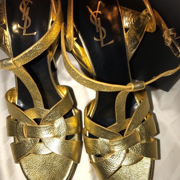 YSL Metallic Gold Tribute Sandals - Picture 5 of 6